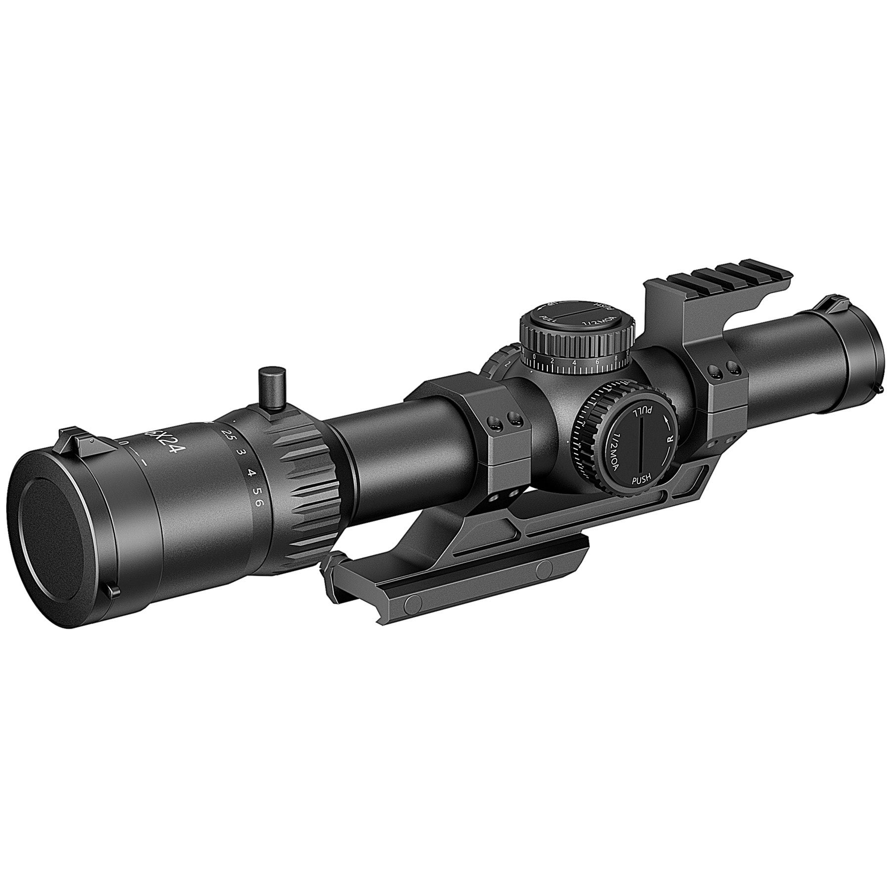 Black rifle scope on a white background