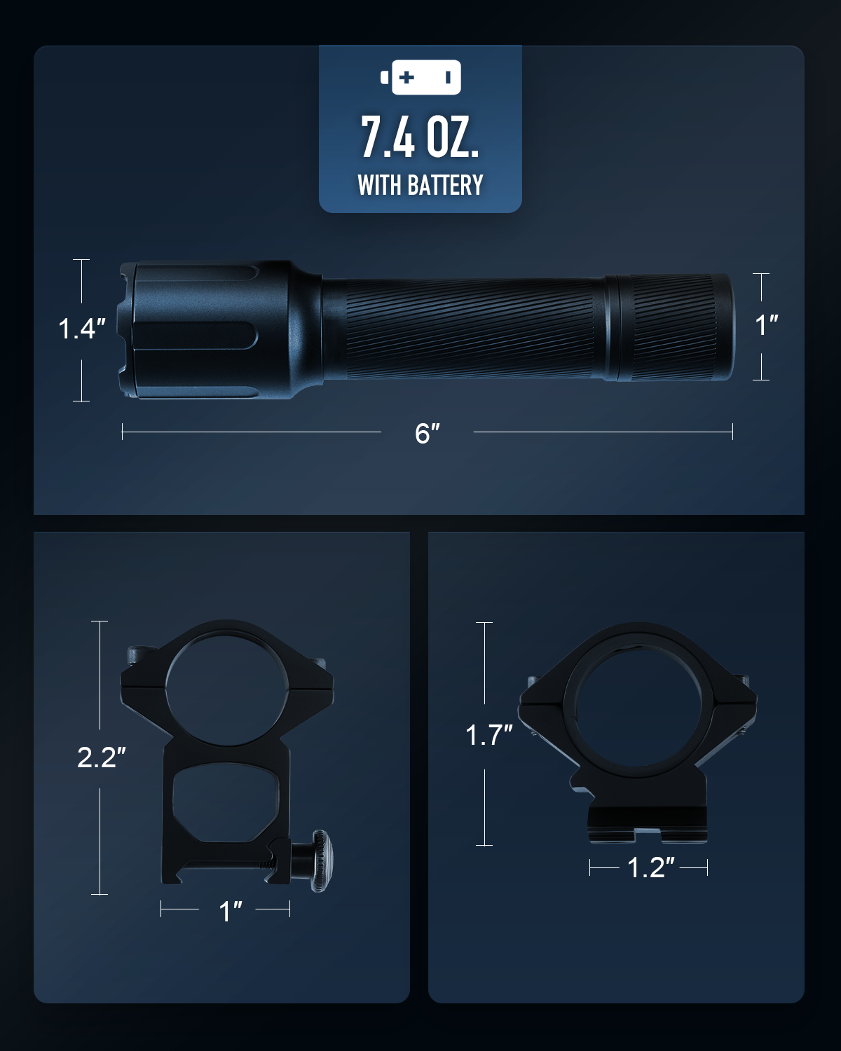 3000 Lumen Tactical Flashlight with Pressure Switch & Mounting Rings