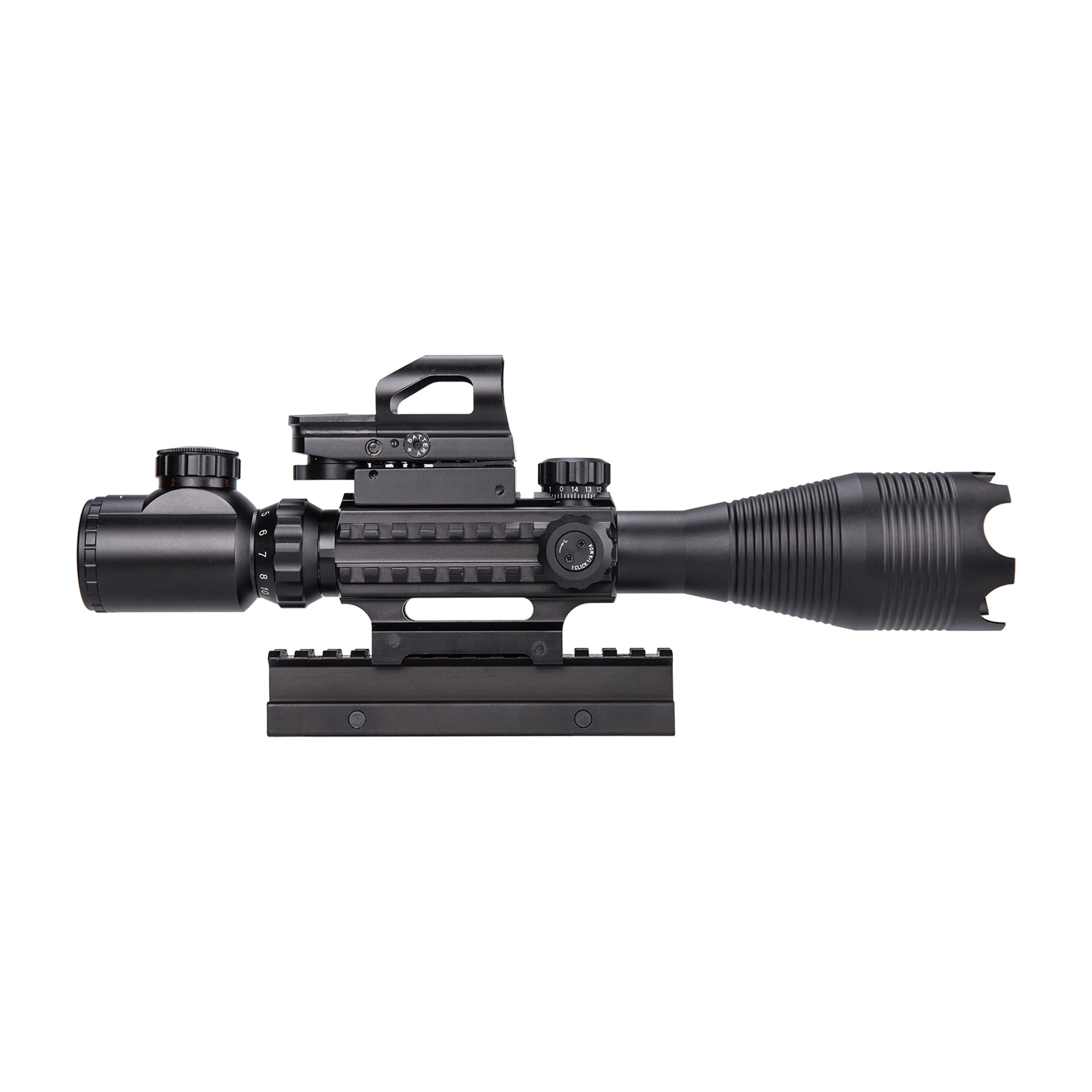 Rifle Scope Combo, 4-16*50mm Rangefinder Scope, Green Laser, Red & Green Dot Sight, 14 Slot Riser