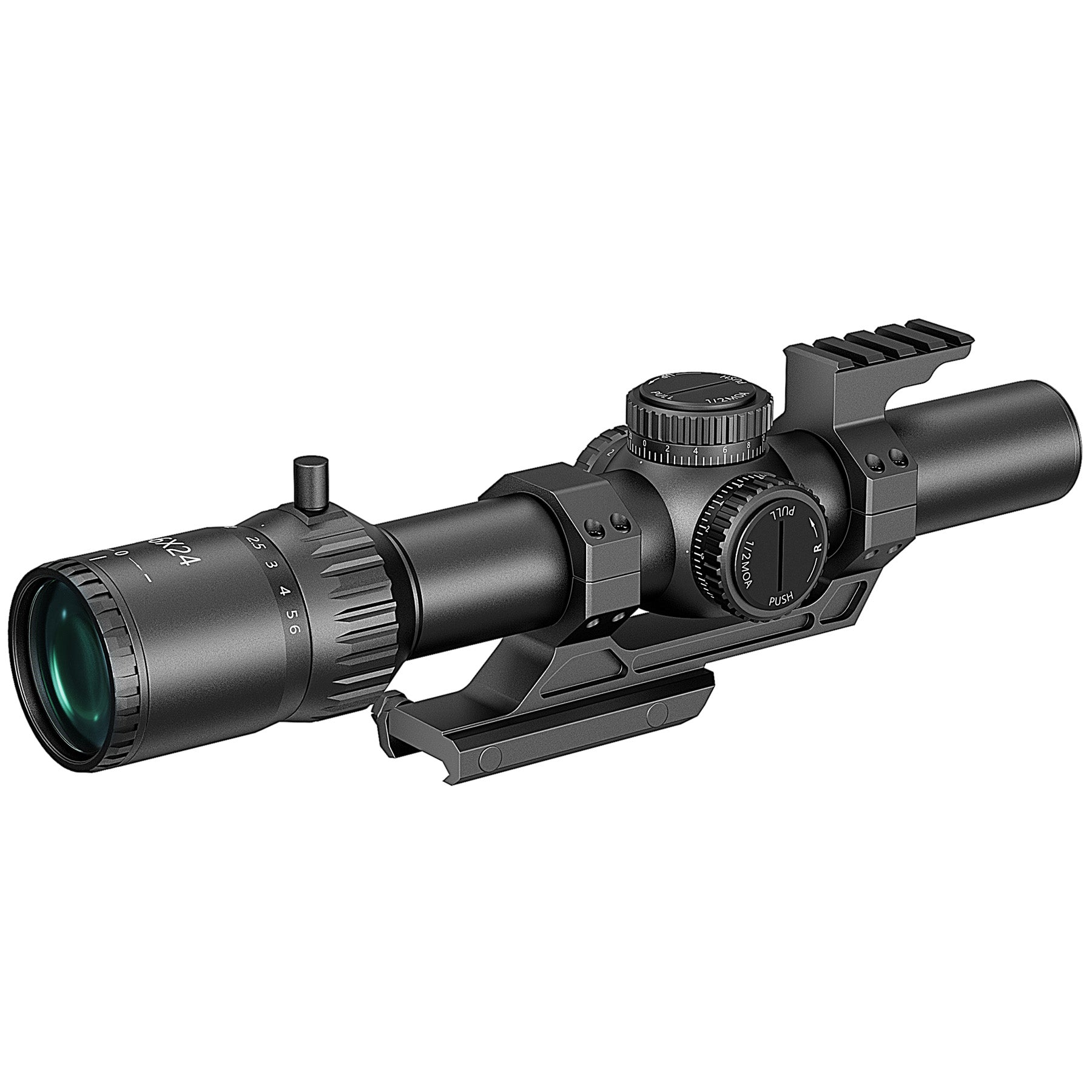 Black rifle scope on a white background