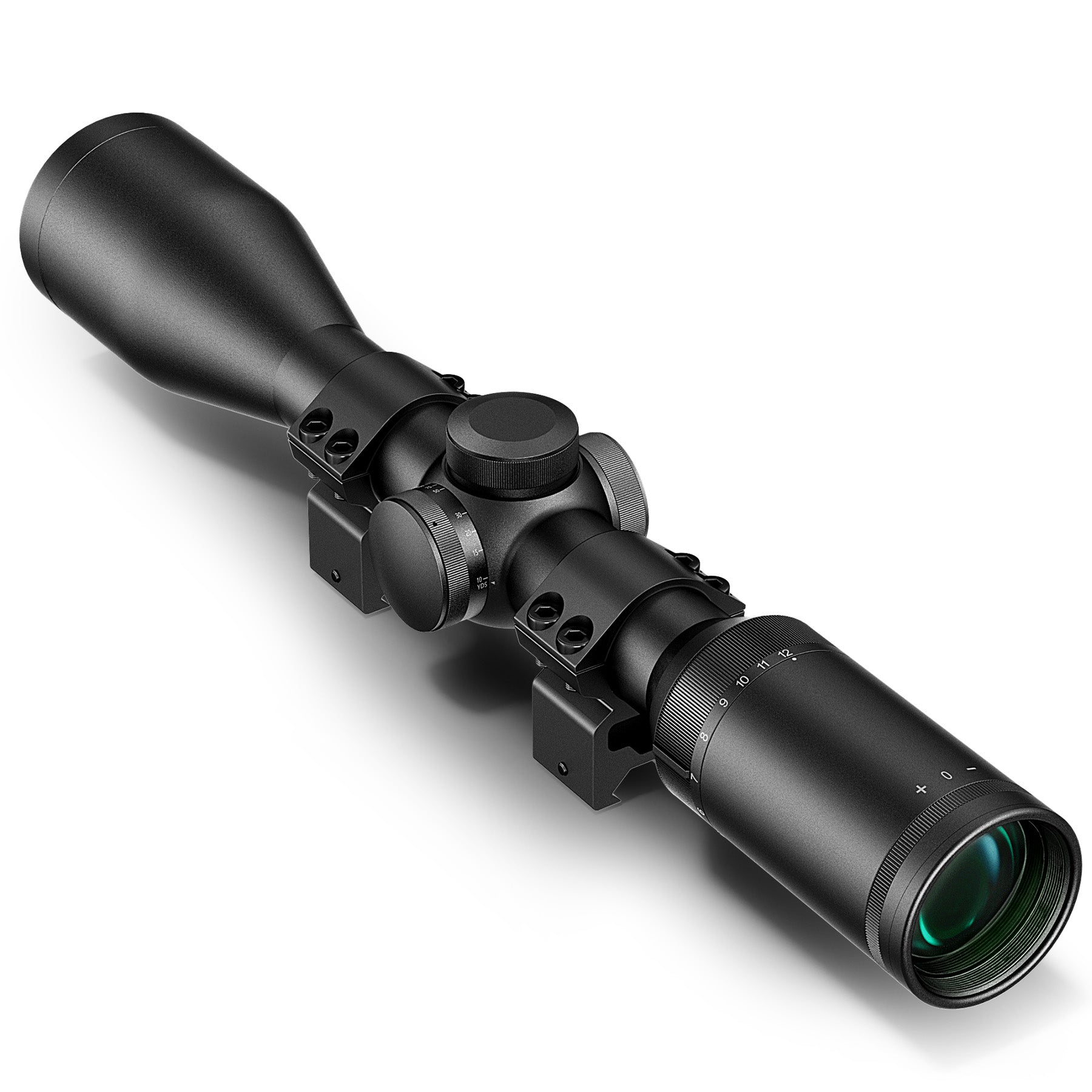 Black rifle scope on a white background