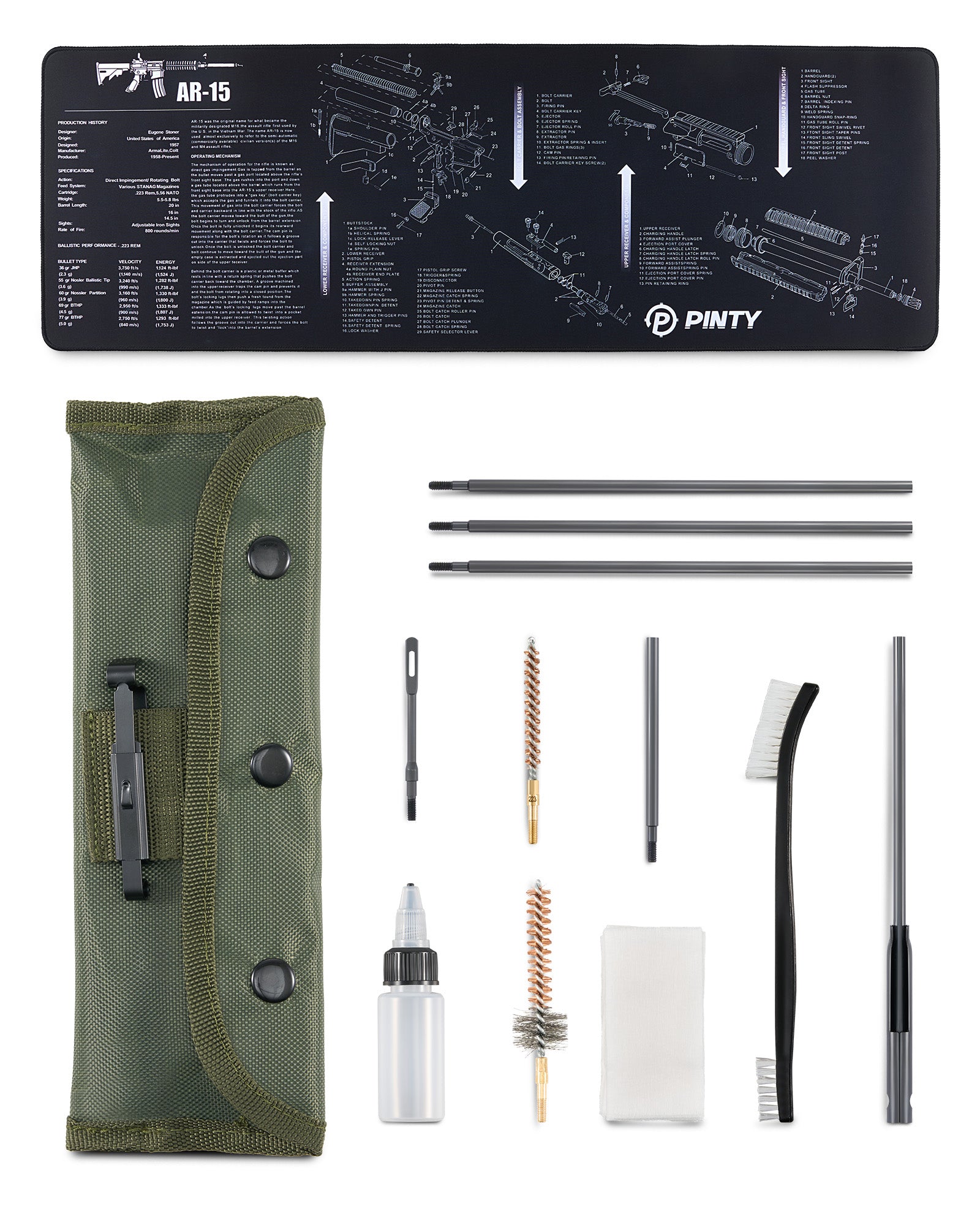 Rifle Cleaning Kit with Cleaning Mat Brushes Rods Patch Canvas Pouch