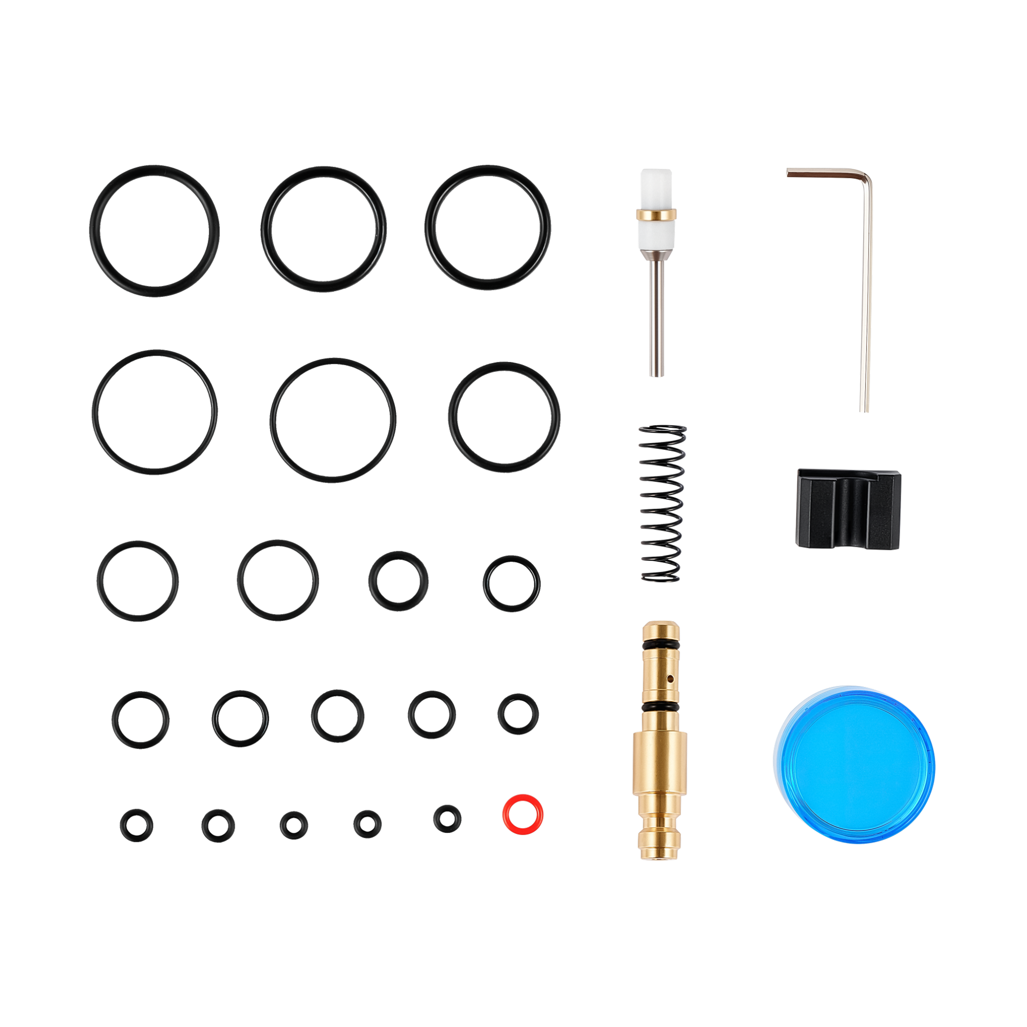 Mechanical parts and tools on a white background