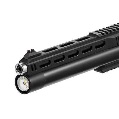 Black rifle barrel with a white background