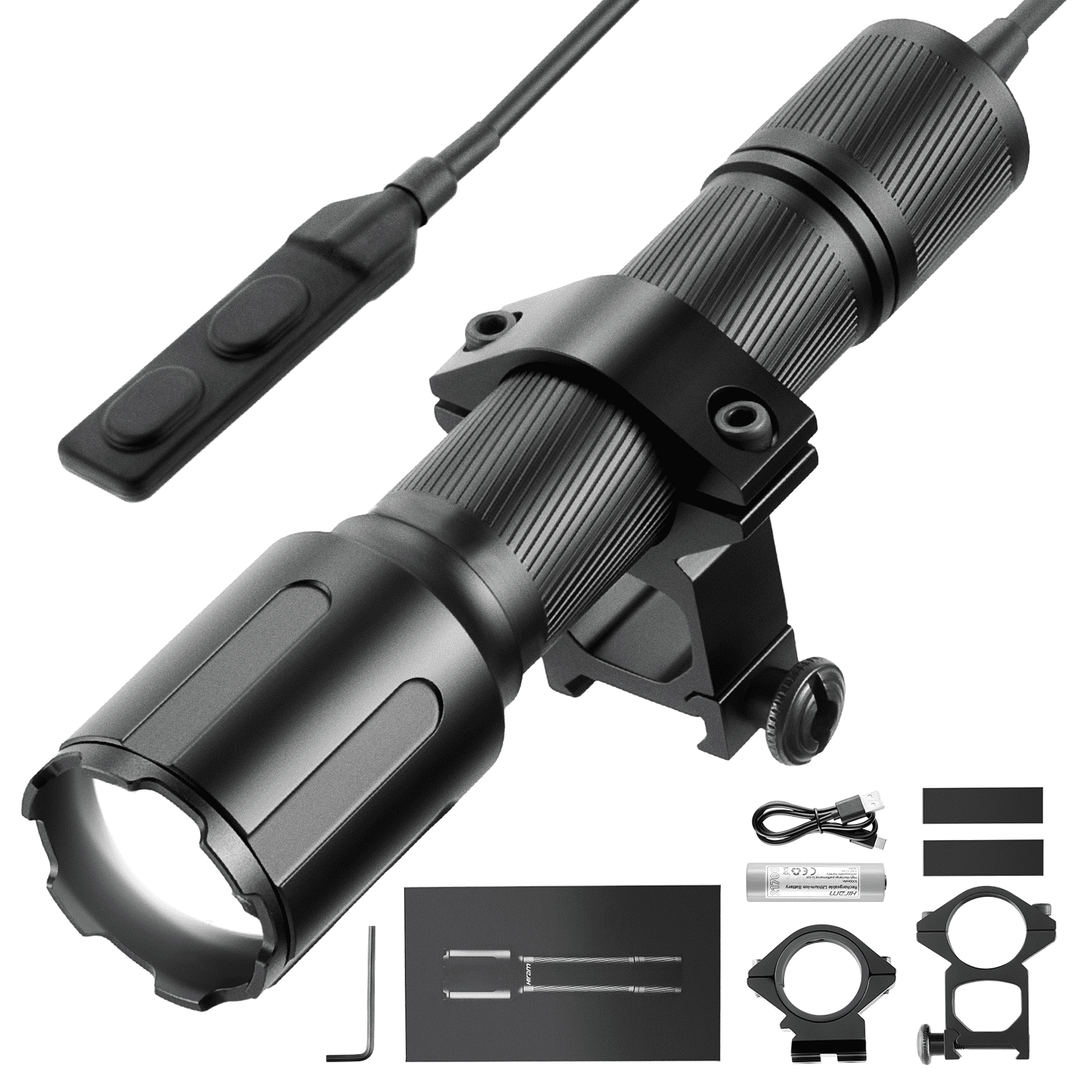 3000 Lumen Tactical Flashlight with Pressure Switch & Mounting Rings