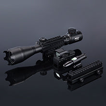 Rifle Scope Combo, 4-16*50mm Rangefinder Scope, Green Laser, Red & Green Dot Sight, 14 Slot Riser
