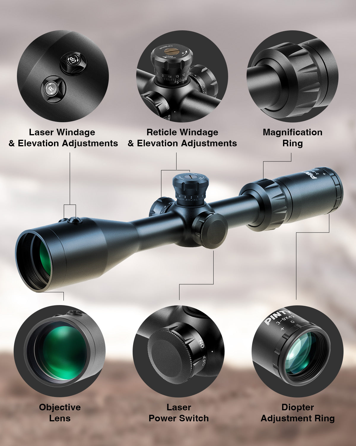 【BUY 1 GET 1 FREE RED DOT GIFT】3-9x42 Mil Dot Tactical Hunting Rifle Scope with Laser