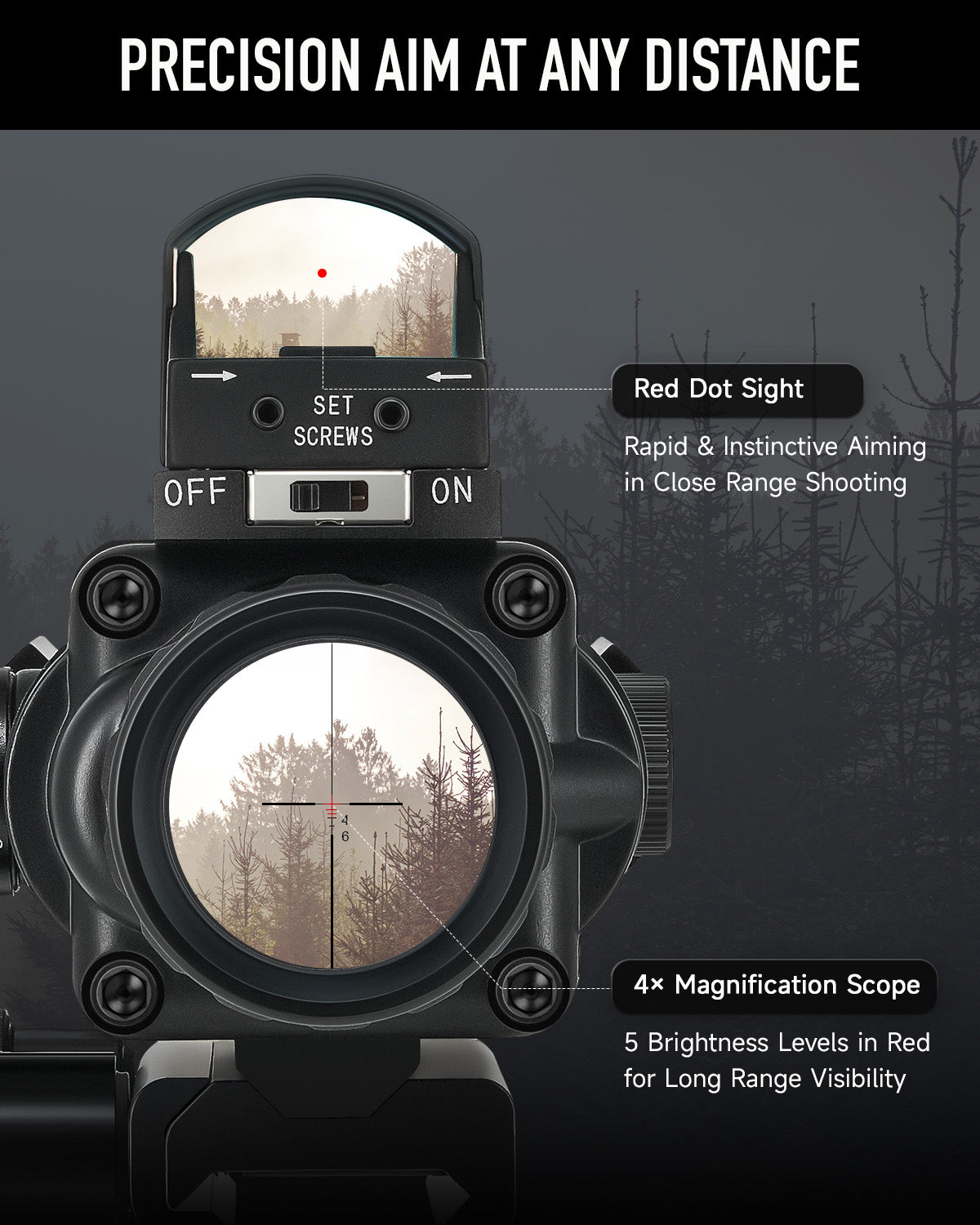 Pinty Scopes 4x32 Tactical Rifle Scope with 3MOA Red Dot Sight