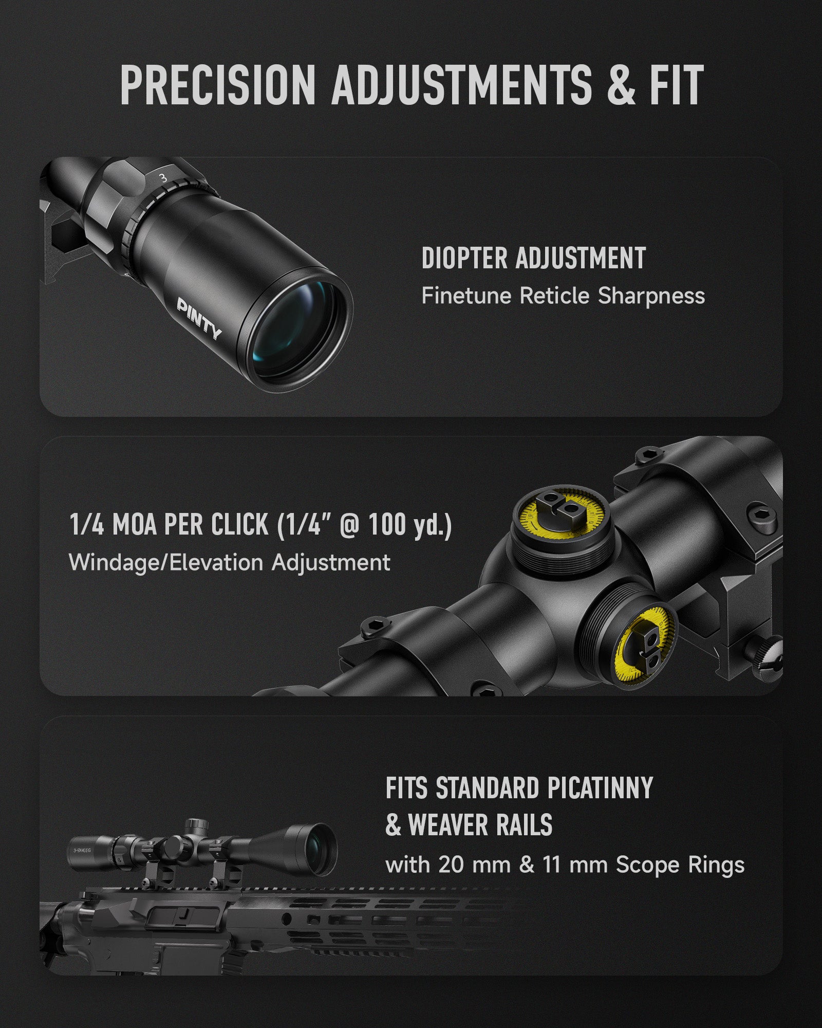 Sight with diopter adjustment and windage/elevation control on a black background