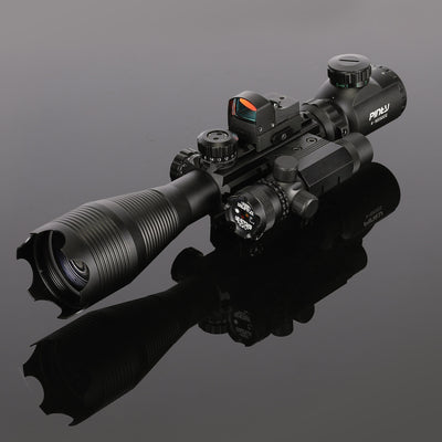 Pinty Rifle Scope Combo, 4-16*50mm Rangefinder Scope, Green Laser, Red Dot Sight, Boresighter