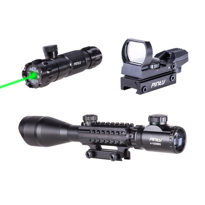Pinty 3 in 1 Rifle Scope 4-12x50mm EG Rangefinder/Red&Green Reflex Sight/Green Dot Laser Sight