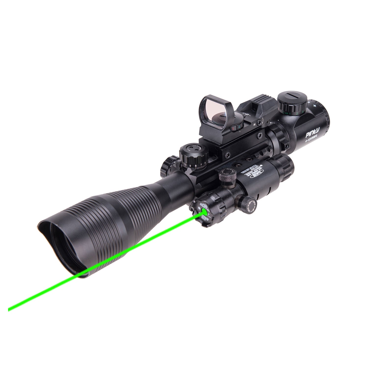 3-in-1 Rifle Scope Combo, 4-12x50mm Rangefinder Scope, Red&Green Refle