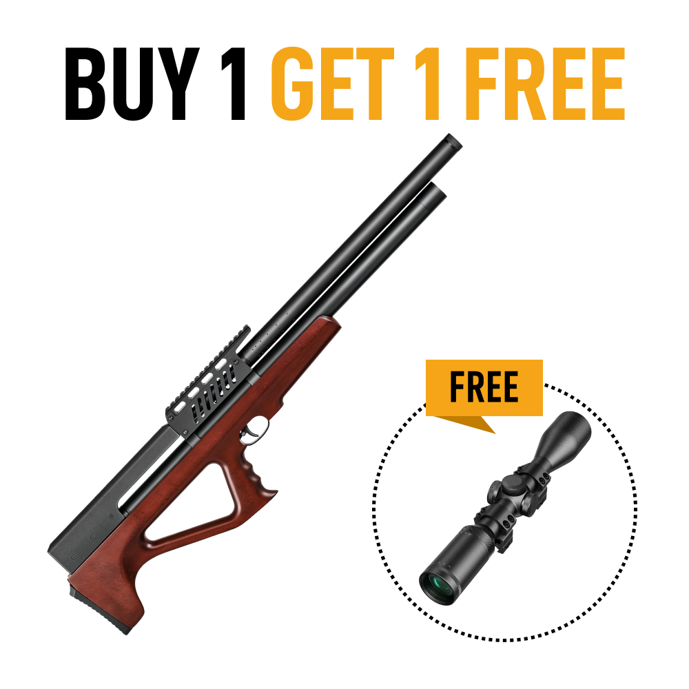 【BUY 1 GET 1 FREE SCOPE】9 Pellet .22/.25 Cal PCP Air Rifle & 3-12x44 Rifle SFP Optical Scope: Save $139!