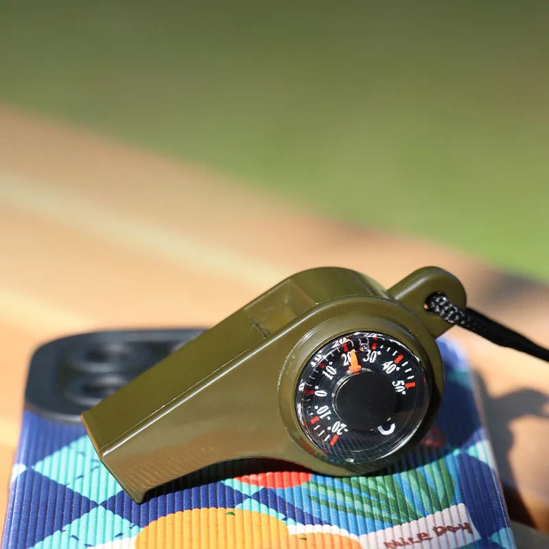 3 in 1 Multi-functional Whistle With Compass, thermometer and Lanyard