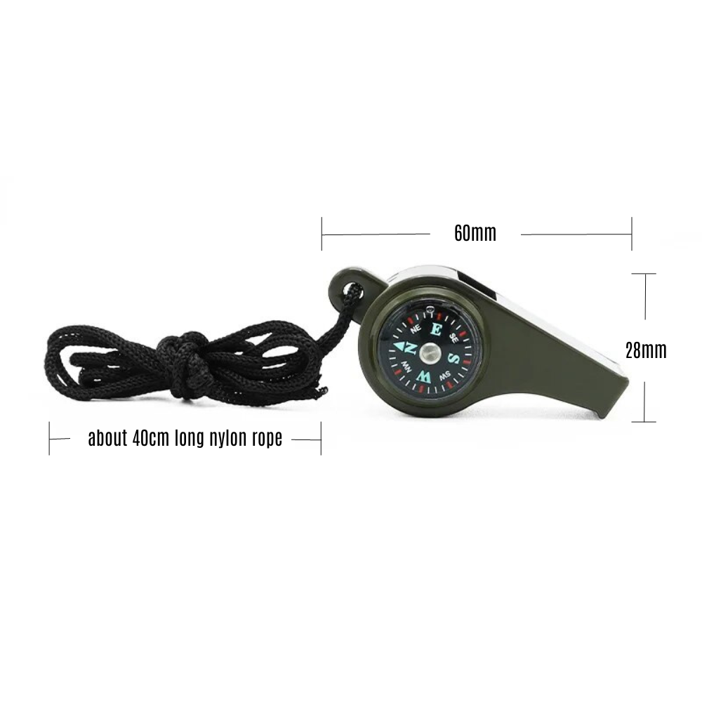 3 in 1 Multi-functional Whistle With Compass, thermometer and Lanyard