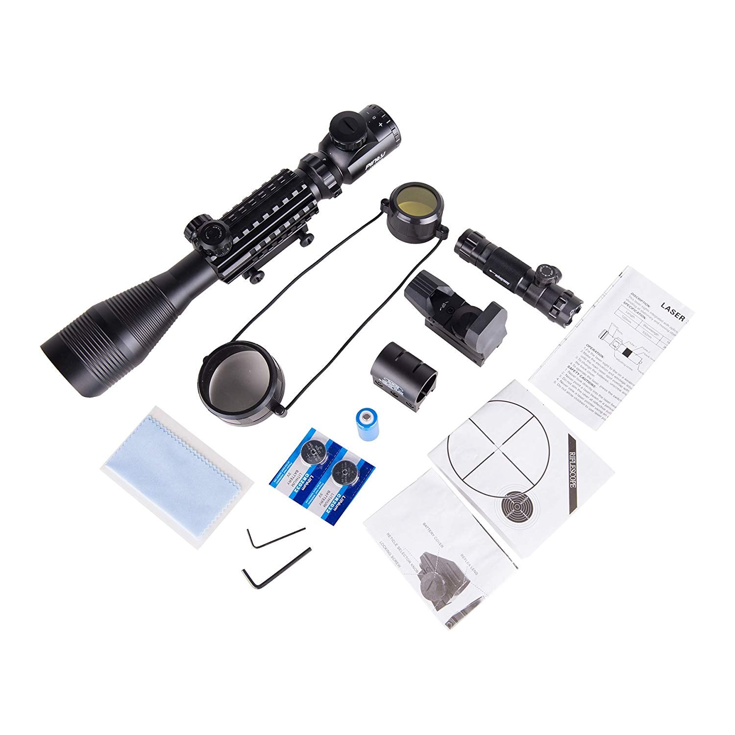 Pinty 3 in 1 Rifle Scope 4-12x50mm EG Rangefinder/Red&Green Reflex Sight/Green Dot Laser Sight