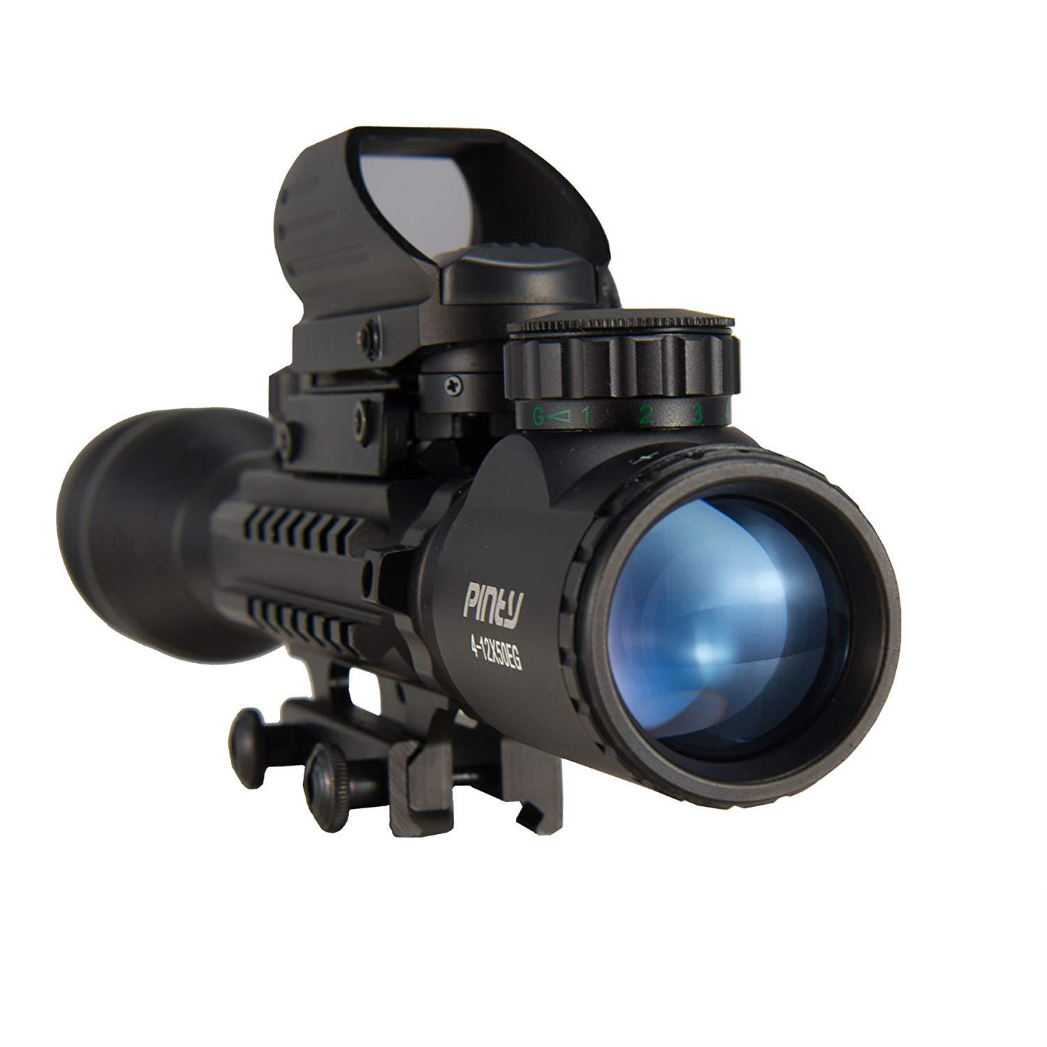 Pinty 3-in-1 Rifle Scope 4-12x50mmEG Rangefinder/Tactical Reticle Scope/Laser Sight & Red Dot Sight rifle scopes made in usa-bushnell scopes 