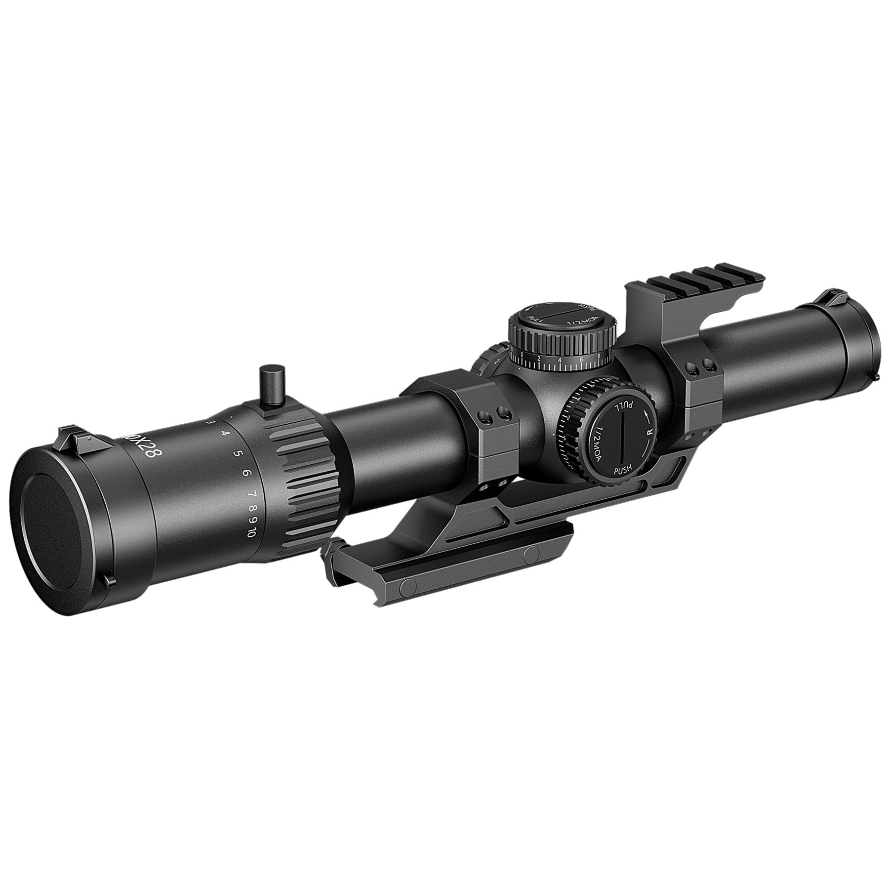 PINTY  1-10x28 FFP LPVO Rifle Scope with Red & Green Illuminated Reticle, Self-Locking Turrets & Cantilever Mount for Picatinny Rail