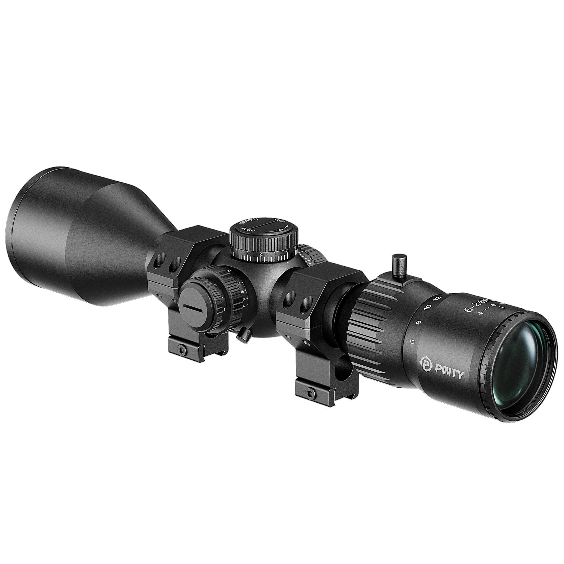 PINTY 6-24x50 FFP Tactical Hunting Scope Zero-Stop Scope Rings Red Green Reticle
