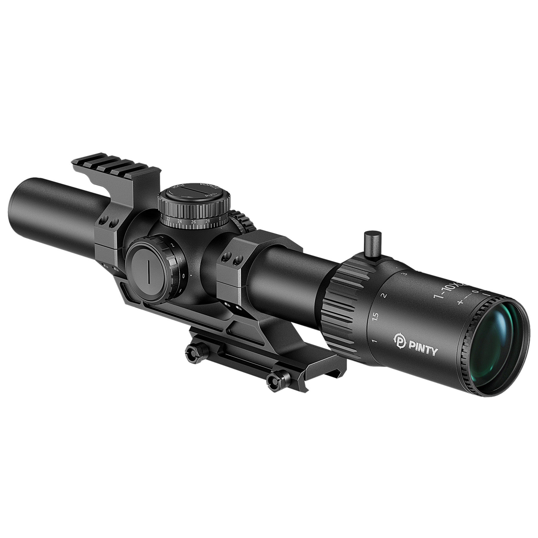 PINTY  1-10x28 FFP LPVO Rifle Scope with Red & Green Illuminated Reticle, Self-Locking Turrets & Cantilever Mount for Picatinny Rail