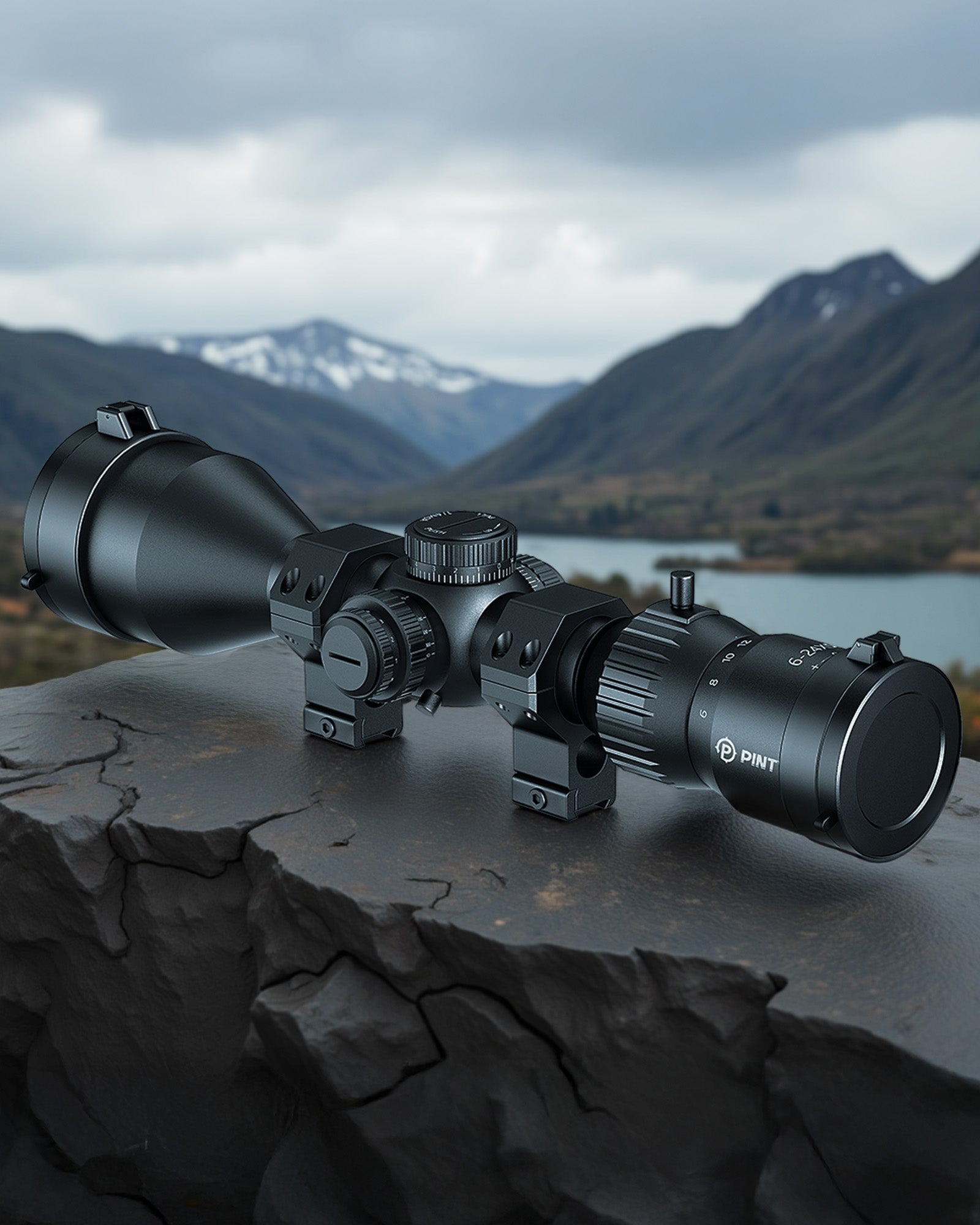 PINTY 6-24x50 FFP Tactical Hunting Scope Zero-Stop Scope Rings Red Green Reticle
