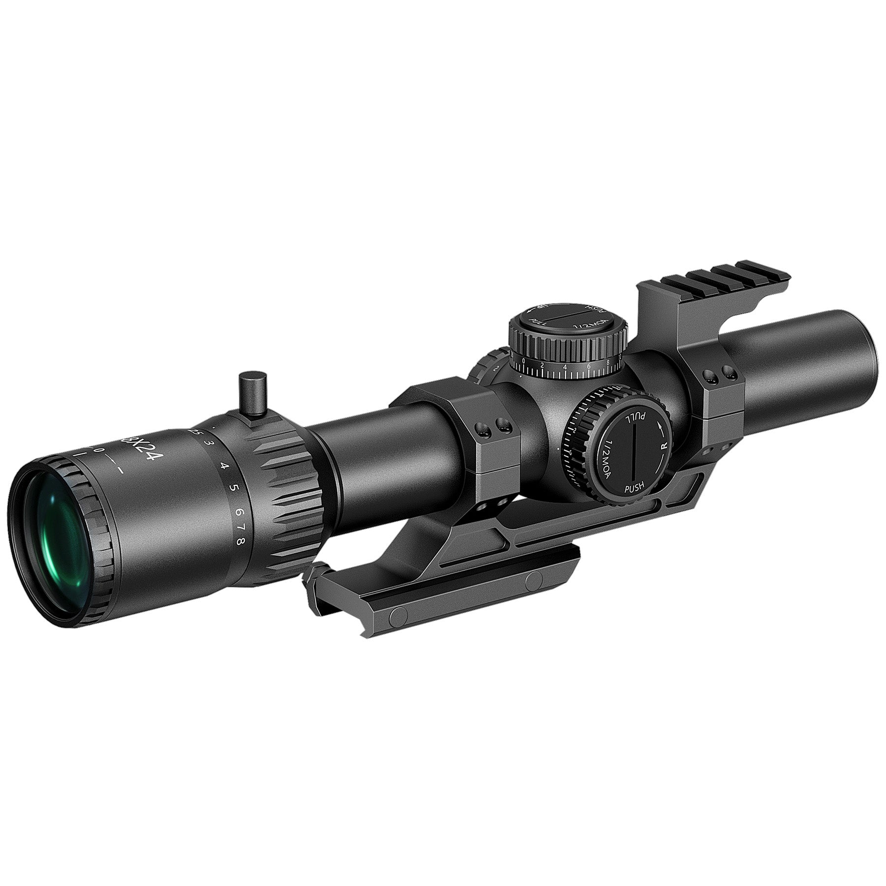 PINTY  1-8x24 FFP LPVO Rifle Scope with Red & Green Illuminated Reticle, Self-Locking Turrets & Cantilever Mount for Picatinny Rail