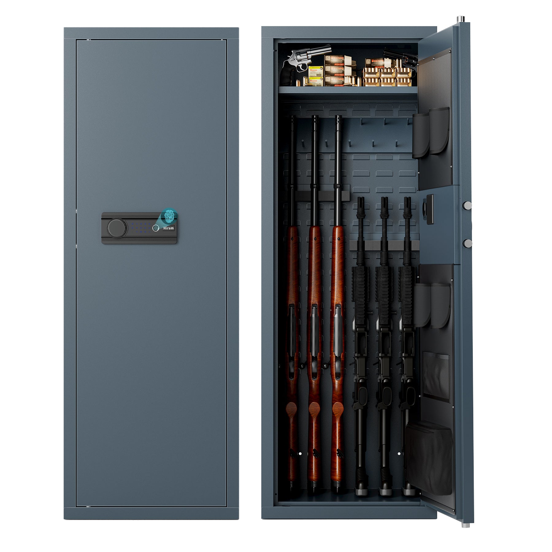 Large Gun Safe for Home Rifle and Pistols, Cabinet with Fingerprint Keypad Locks & Adjustable Racks Shelf Alarm