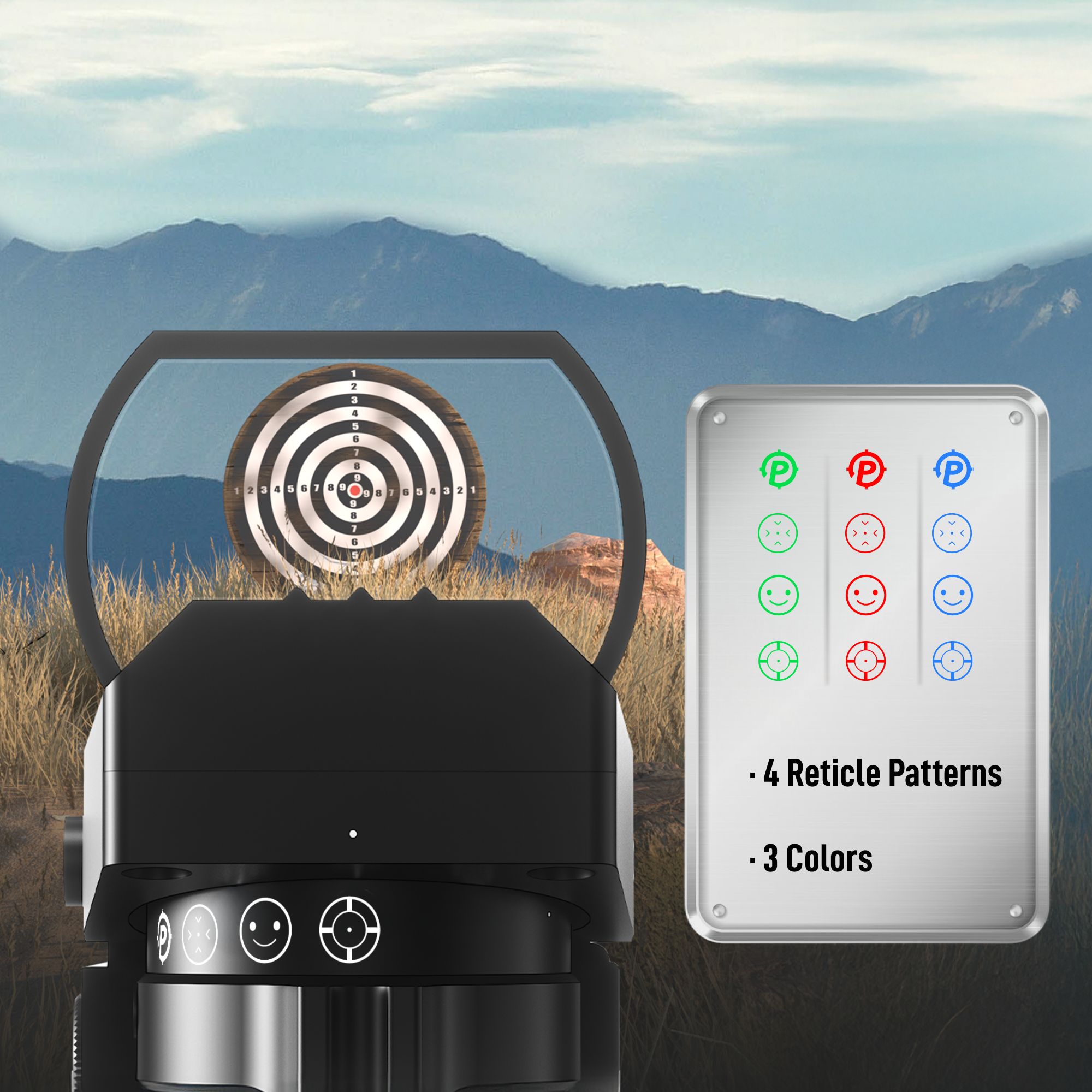 Pinty 4-in-1  Limited Edition Reticle Red/Green/Blue Dot Sight, 1X24X34 Reflex Sight with 21mm Rail