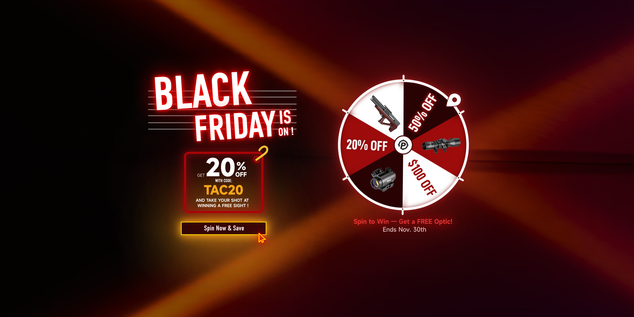 Black Friday promotional graphic with discounts on a dark background
