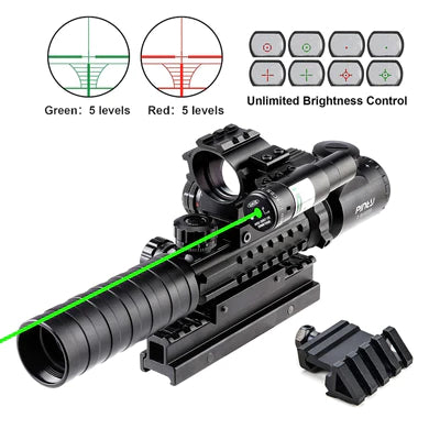 【Buy 1 Get 1 Free Red Dot】3-in-1 Rifle Scope Combo, 3-9*32 Rangefinder Scope, Green Laser, Red&Green Dot Sight, 14 Slots Riser