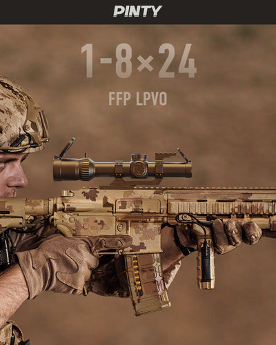 Soldier holding a rifle with a scope, featuring the brand 'PINTY'.
