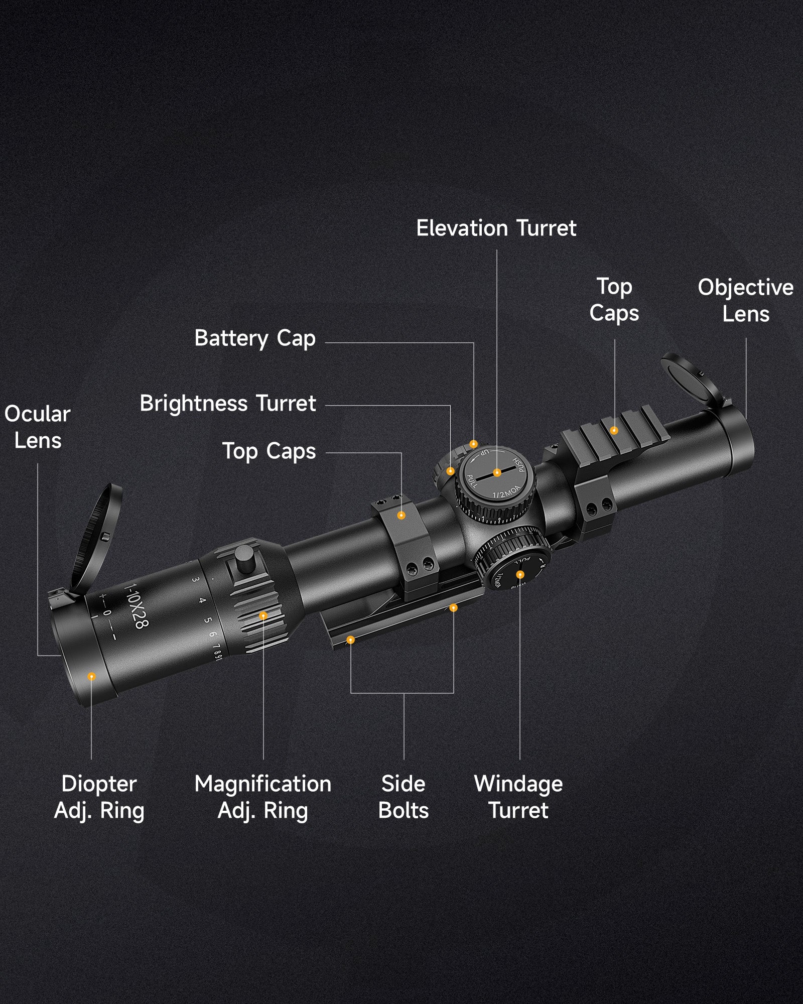 PINTY  1-10x28 FFP LPVO Rifle Scope with Red & Green Illuminated Reticle, Self-Locking Turrets & Cantilever Mount for Picatinny Rail