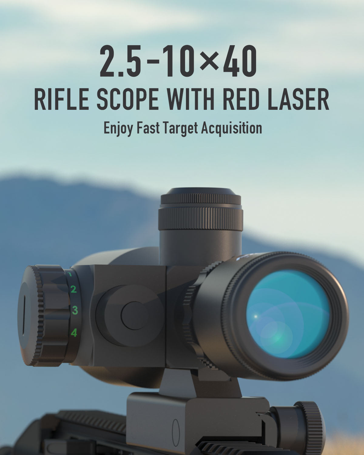 2.5-10x40mm Mil-dot Rifle Scope, Red&Green Illumination, Red Laser