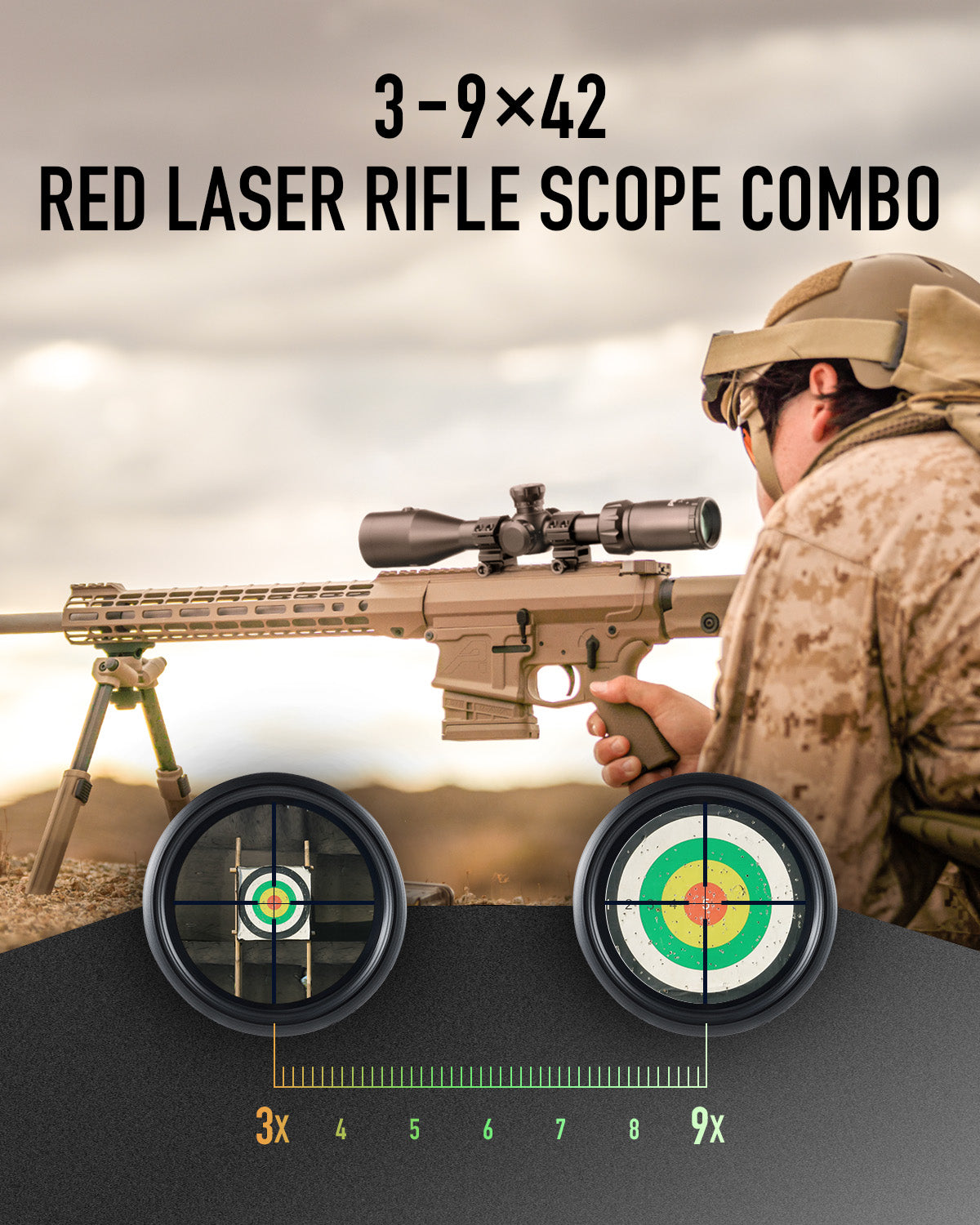 【BUY 1 GET 1 FREE RED DOT GIFT】3-9x42 Mil Dot Tactical Hunting Rifle Scope with Laser