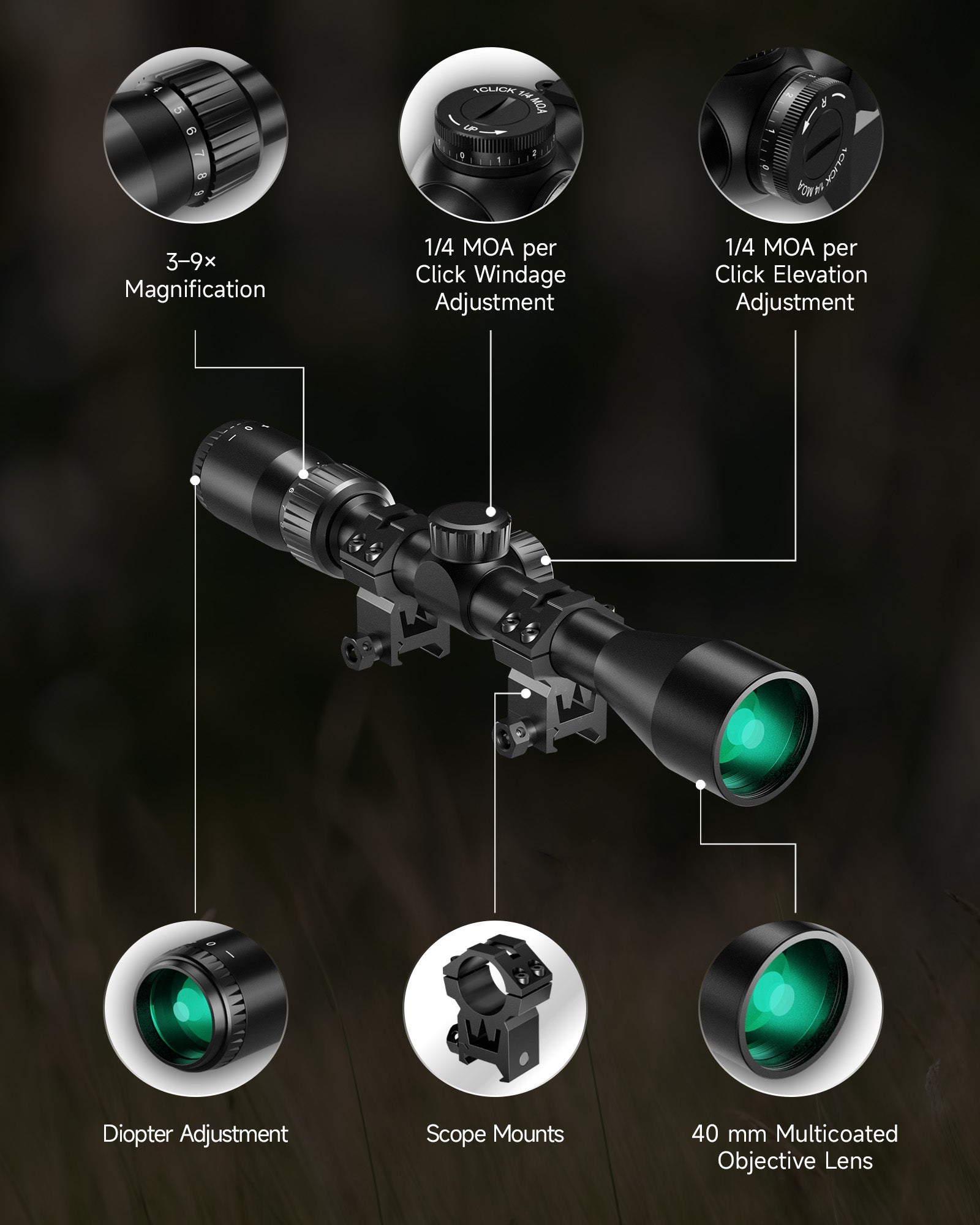 3-9x40 Shockproof BDC Reticle Scope