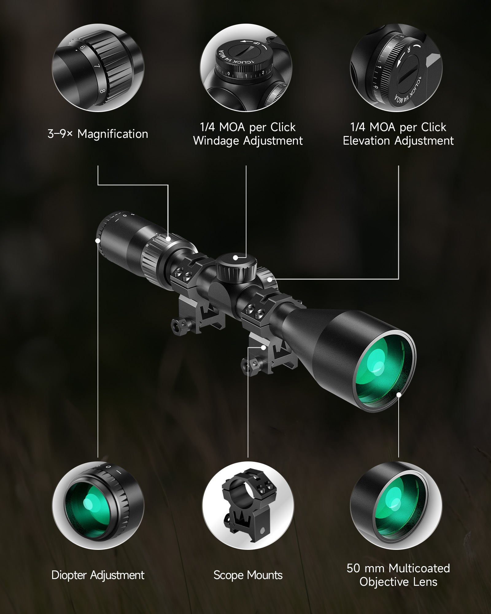 3-9x50 Optical Sights for Rifles Scope