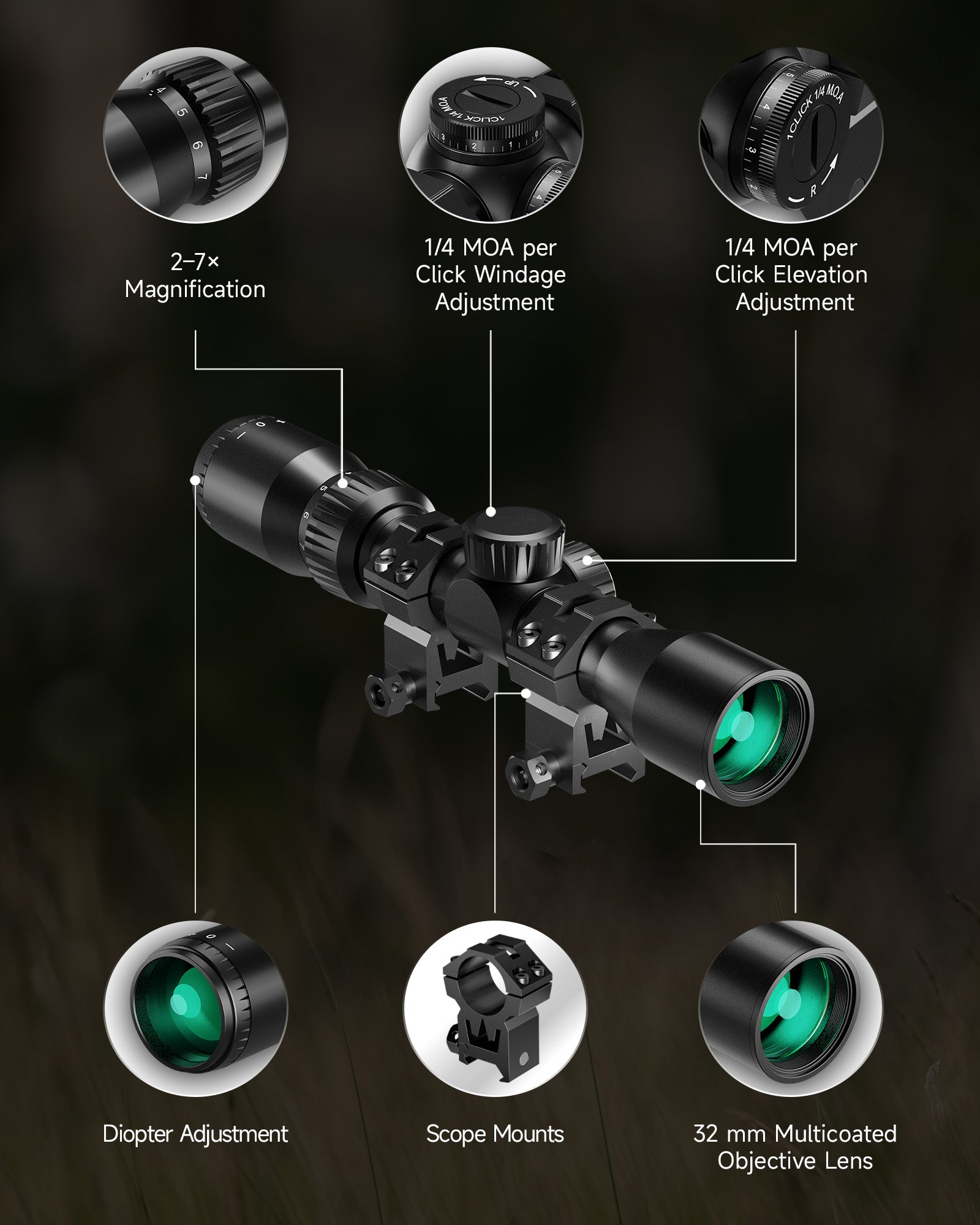 2-7x32 Shockproof BDC Reticle Scope