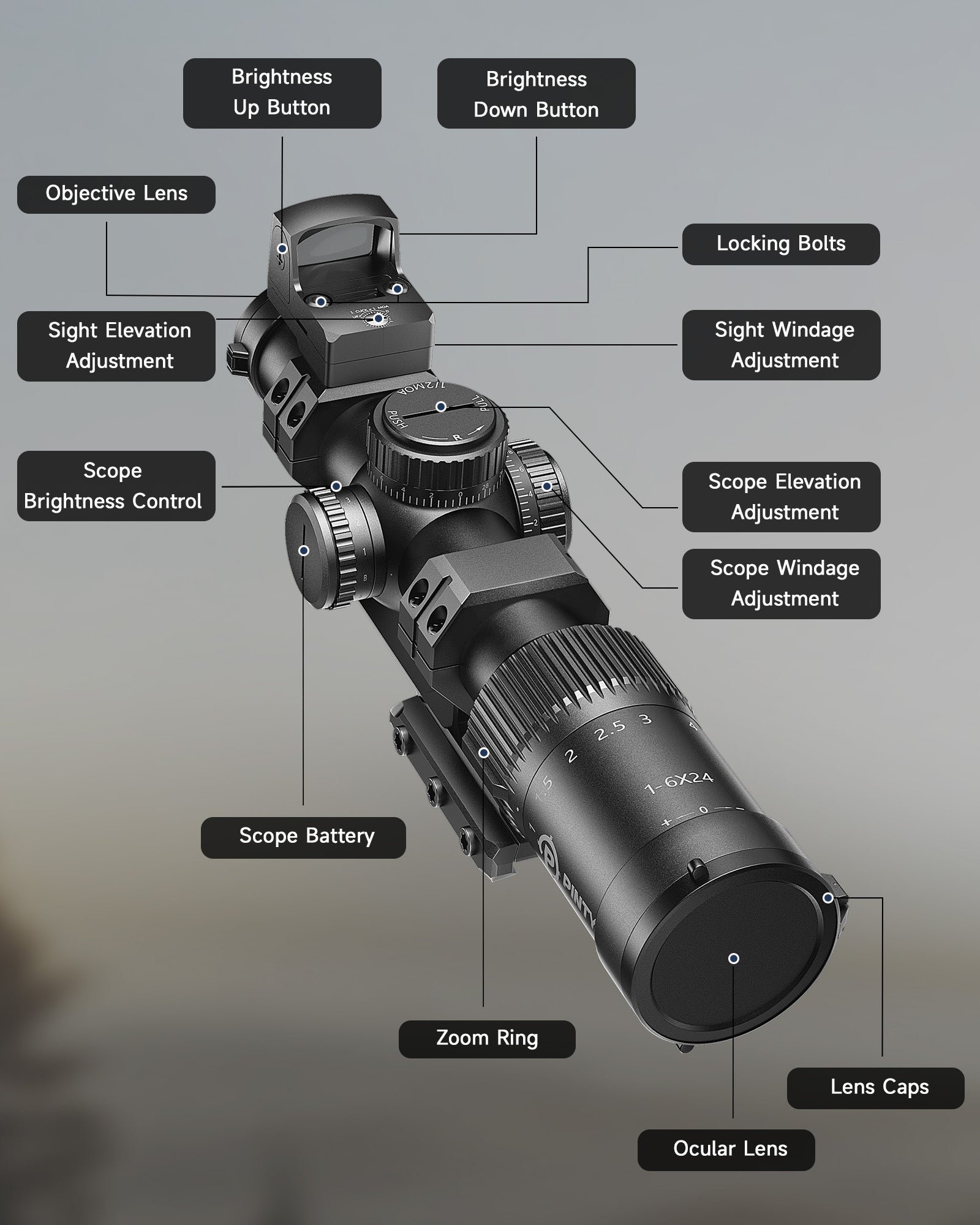 Rifle Scope Set 1-6x24 LPVO Riflescope with Red Dot Sight & Mount Tactical Optical Scope