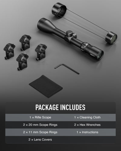 Rifle scope with accessories on a gray background