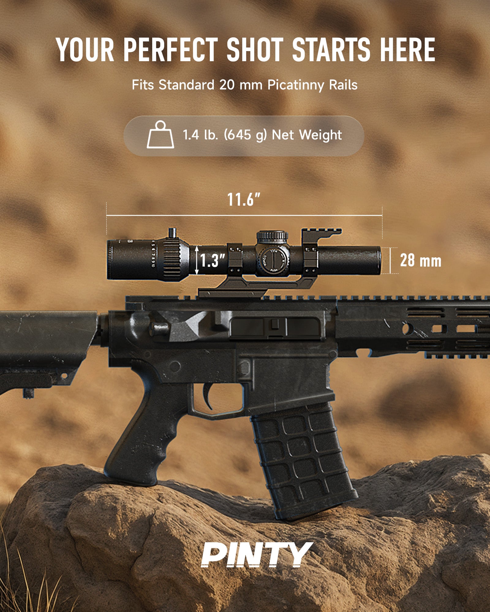 PINTY  1-10x28 FFP LPVO Rifle Scope with Red & Green Illuminated Reticle, Self-Locking Turrets & Cantilever Mount for Picatinny Rail