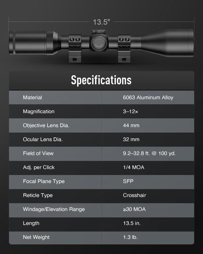 1-6x24 LPVO Rifle Scope Specifications
