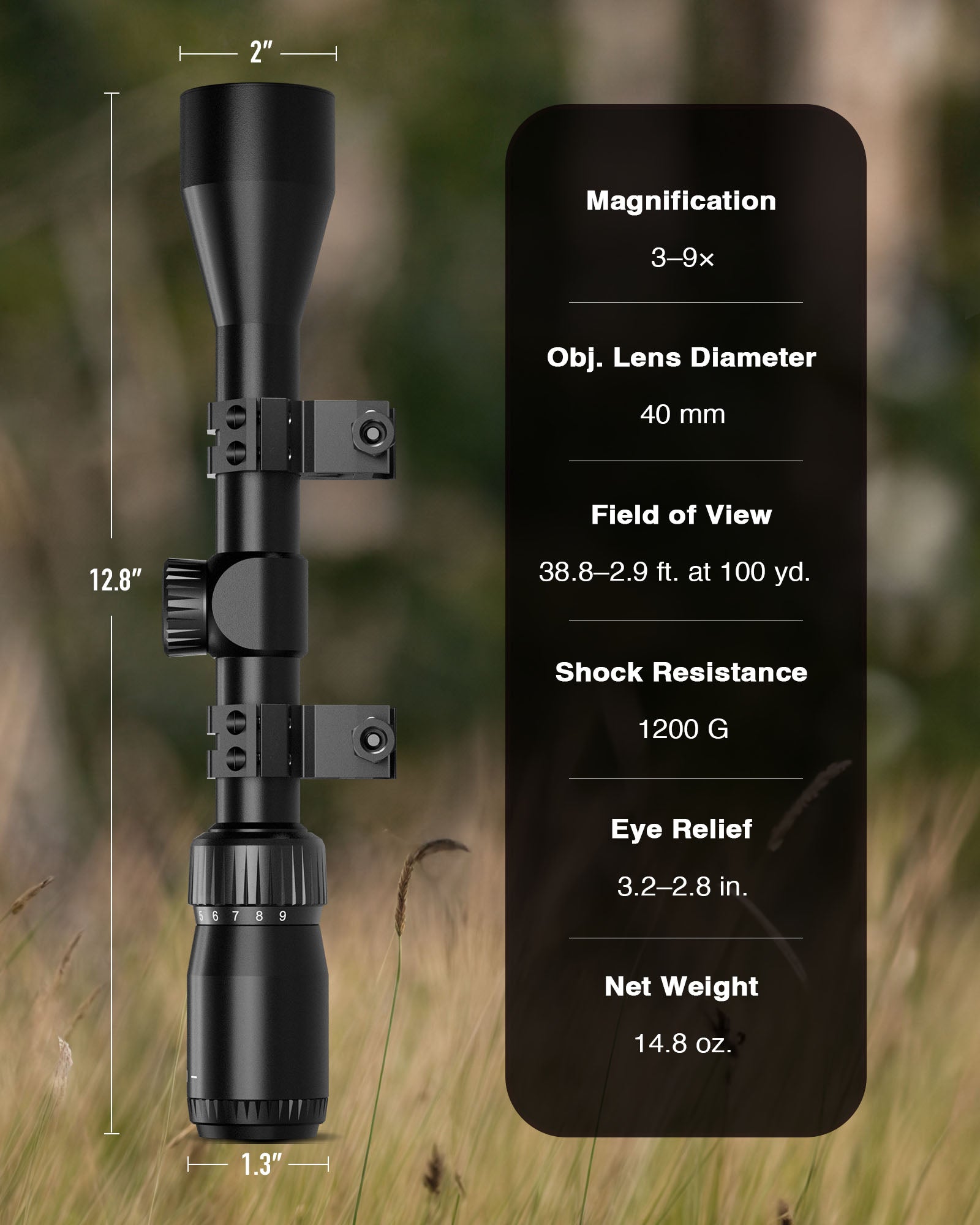 Pinty 3-9x40 Rifle Scope for Hunting Shooting