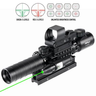 Rifle Scope Combo, 3-9x32 Rangefinder Scope, Red & Green Dot Sight, Green Laser
