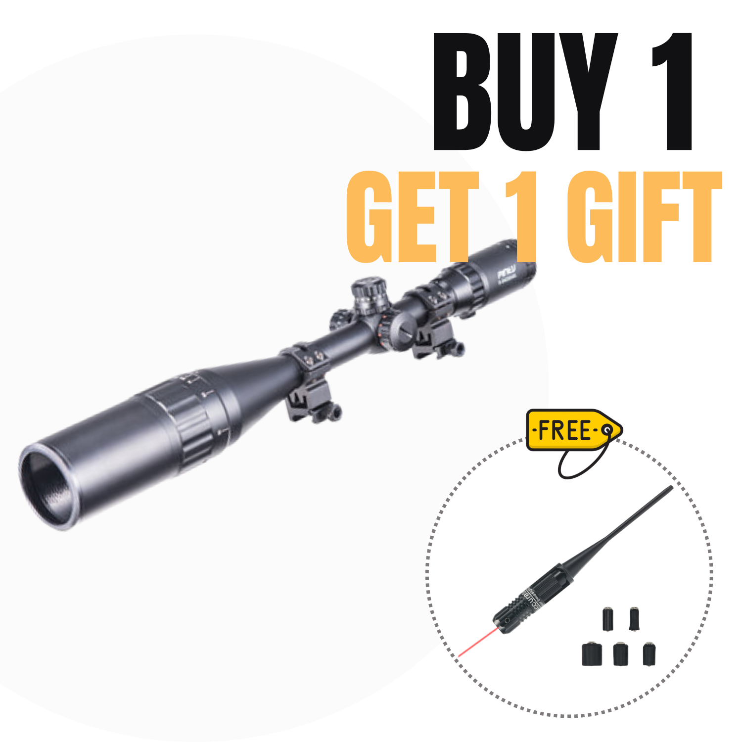 【BUY 1 GET 1 FREE BORESIGHT GIFT】6-24x50 AO Illuminated Mil-dot Rifle Scope with Sunshade Tube, Flip-up Cap and Ring Mount High-profile Picatinny Rings