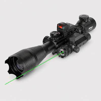 4-in-1 Rifle Scope Combo, 4-16*50mm Rangefinder Scope, Green Laser, Red Dot Sight, Boresighter