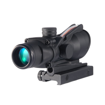 Black tactical scope on a white background