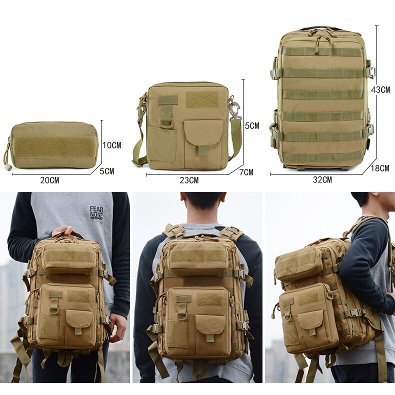 3-in-1 Tactical Backpack Waterproof for Outdoor Trekking Fishing Hiking Camping
