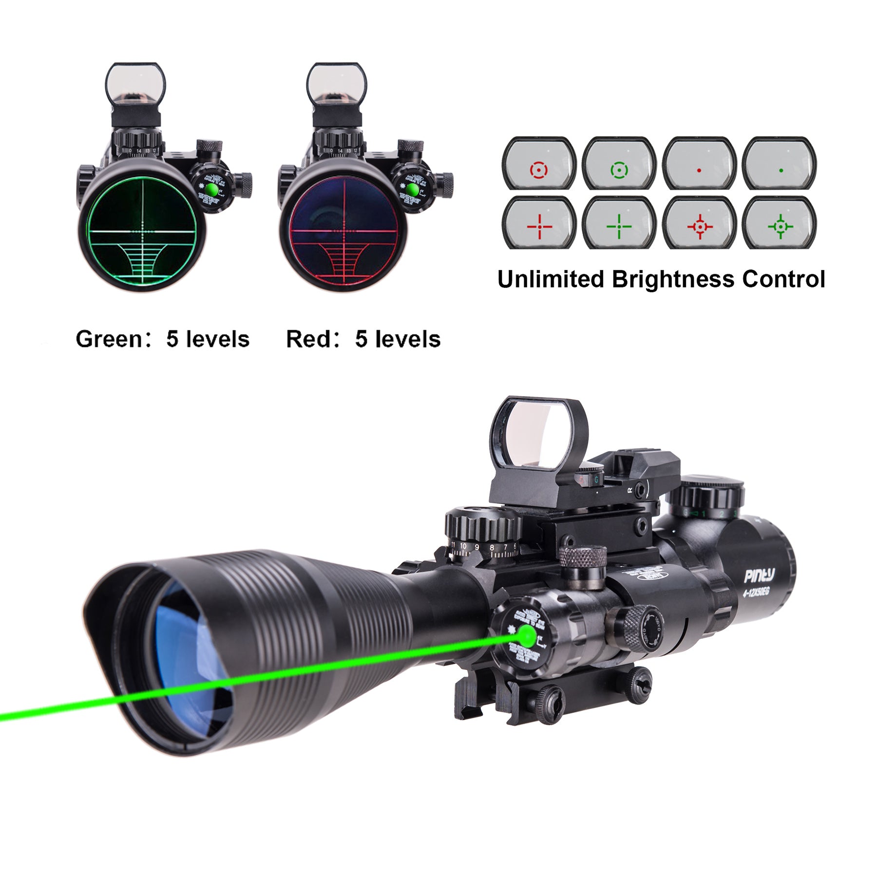 3-in-1 Rifle Scope Combo, 4-12x50mm Rangefinder Scope, Red&Green Refle