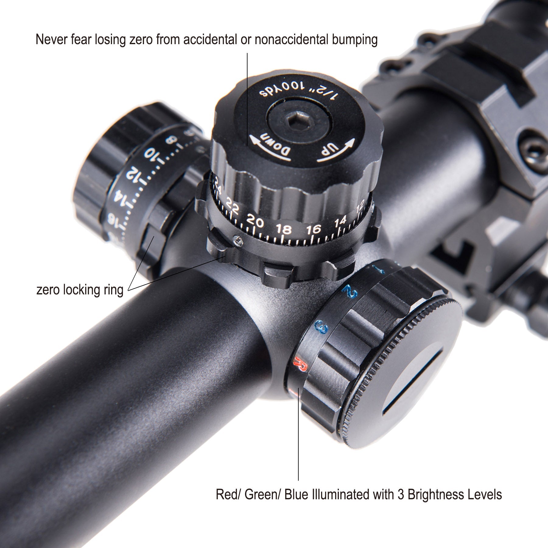 【BUY 1 GET 1 FREE BORESIGHT GIFT】6-24x50 AO Illuminated Mil-dot Rifle Scope with Sunshade Tube, Flip-up Cap and Ring Mount High-profile Picatinny Rings