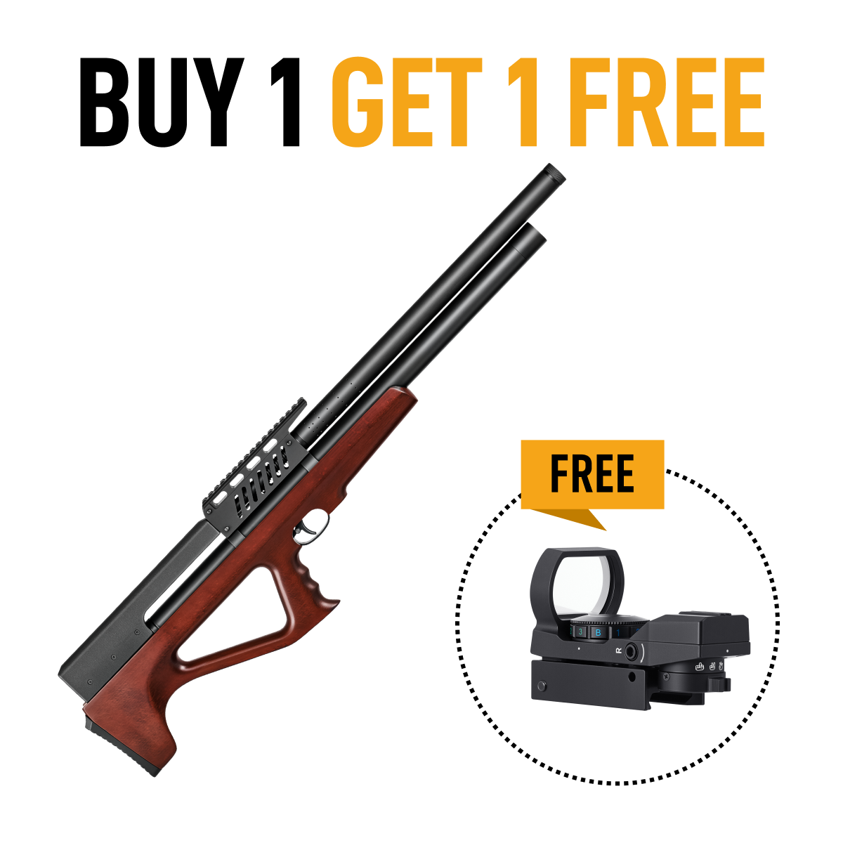 【BUY 1 GET 1 FREE SCOPE】Pinty Striker - 9 Pellet .22/.25 Cal PCP Air Rifle & Pinty 4-in-1 Hand Gesture Reticle Dot Sight Bundle